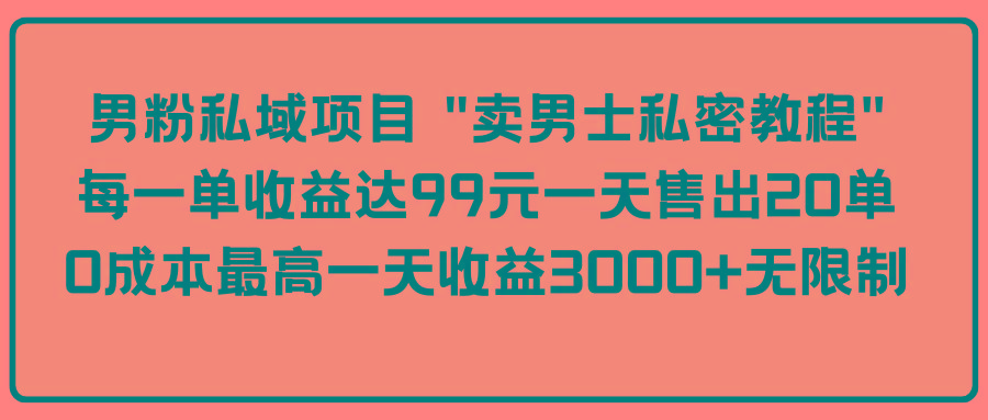 (9730期)男粉私域项目 “卖男士私密教程” 每一单收益达99元一天售出20单-揽颜居工坊
